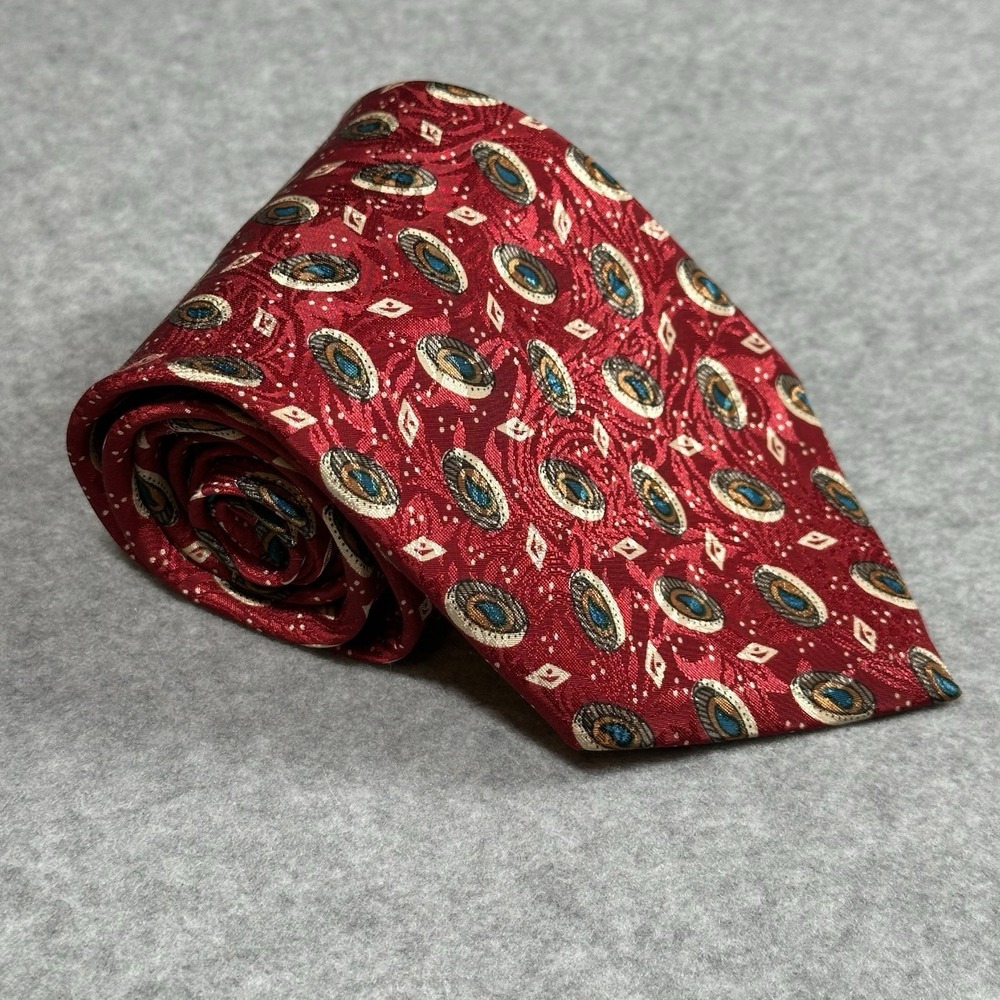 Vintage Christian Dior Monsieur Red Silk Medallion‎ Tie USA